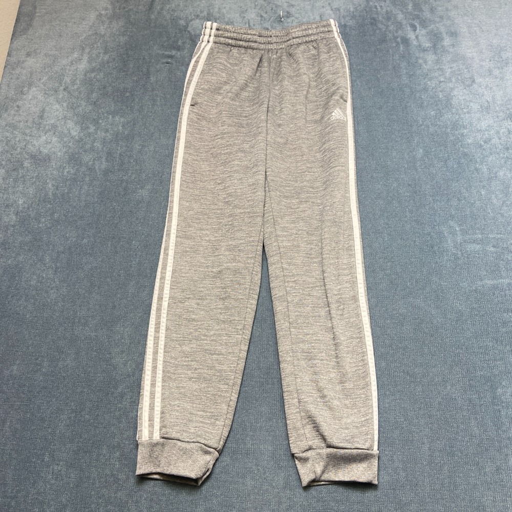 Adidas Sweatpants Boys Large 14-16 Gray 3 Stripe Tapered Leg Regular Fit Running